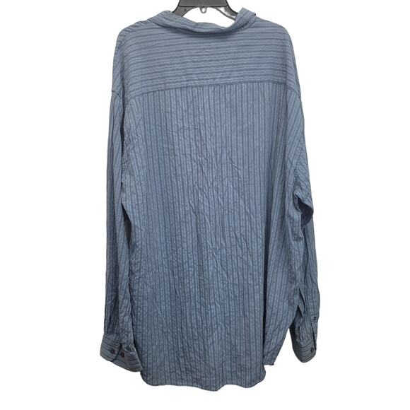 NorthCrest Mens XXLT PolyRayon Long Sleeve Striped Button Up Shirt w Pocket - Picture 3 of 4